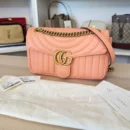 Gucci Calfskin Vertical Ring Matelasse Small GG Marmont Shoulder Bag Peachy Chic
