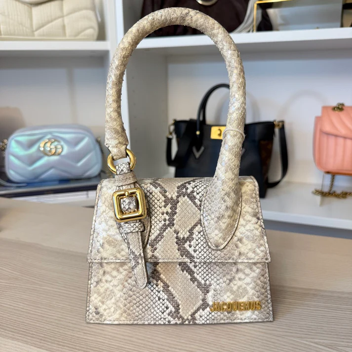 Jacquemus Goatskin Python Embossed Le Chiquito Moyen Beige - Image 2