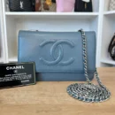 Chanel Caviar Timeless CC Wallet On Chain WOC Blue