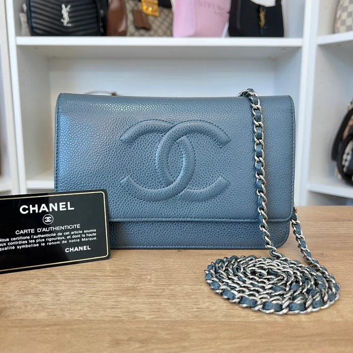 Chanel Caviar Timeless CC Wallet On Chain WOC Blue